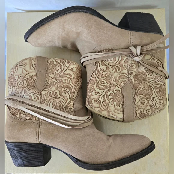 Dingo Women's Tan Floral Western Cowboy Booties Size 9M - Picture 5 of 11